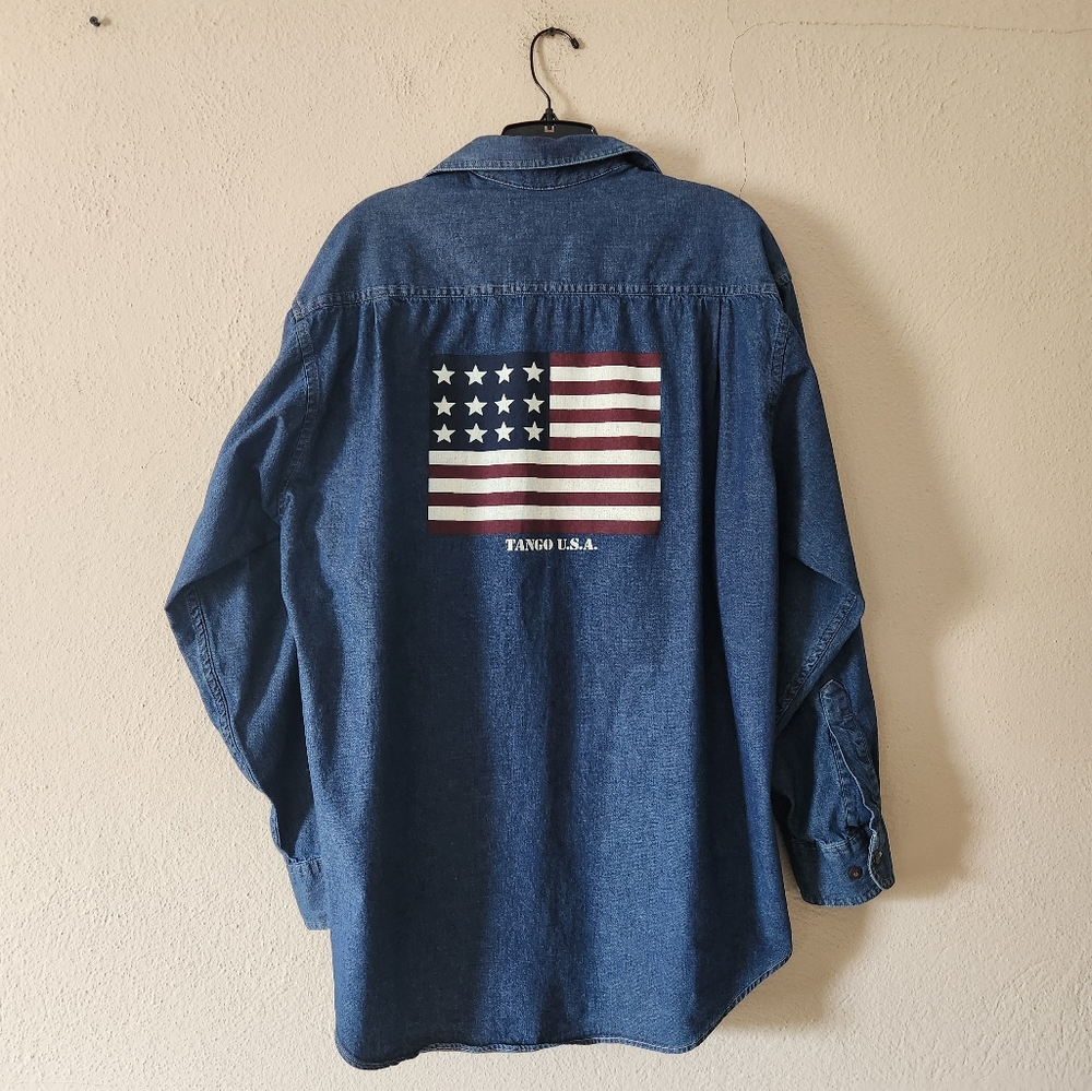 90s L flag denim work shirt TANGO 52 oversized